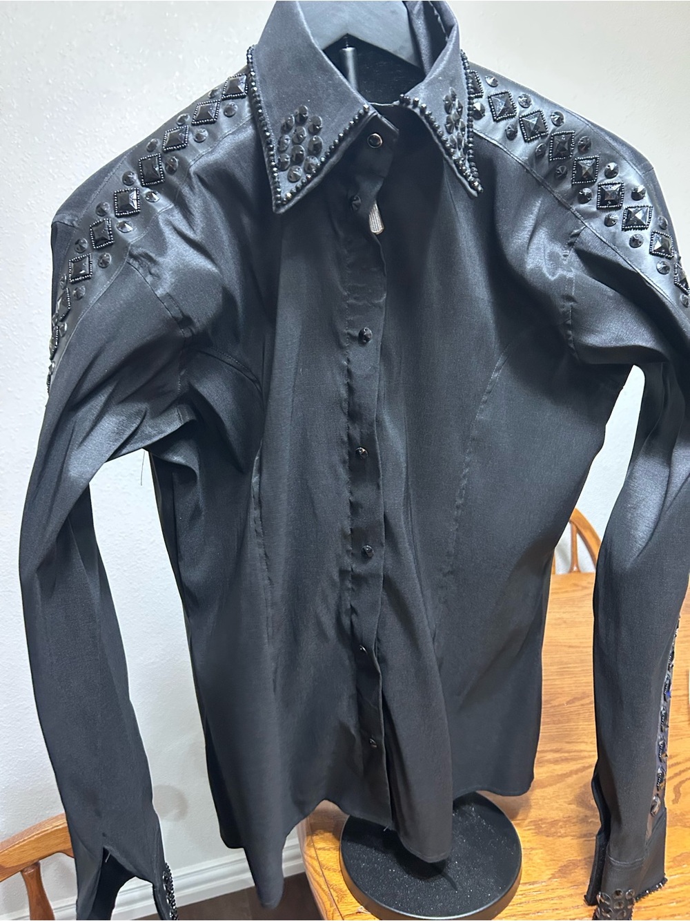 Womens Black Studded Button-Up Shirt